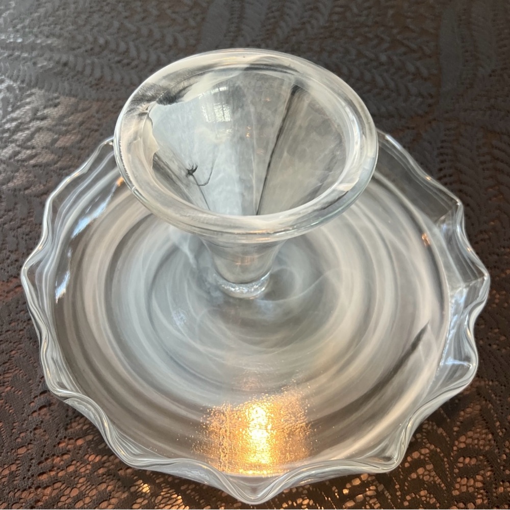 Decorative Handblown Glass Cake Stand Grey/Black/White/Clear Swirl - Picture 3 of 7